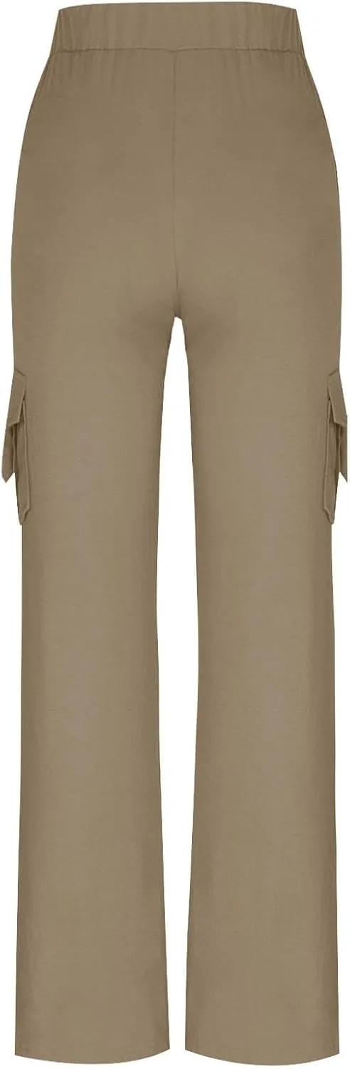 Ruziyoog Womens Cargo Pants Drawstring Waist Loose Fit Flare Trousers with Pockets Casual Lounge Wear Sweatpants