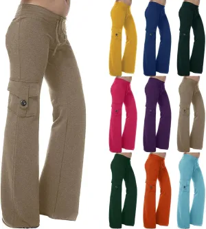 Ruziyoog Womens Cargo Pants Drawstring Waist Loose Fit Flare Trousers with Pockets Casual Lounge Wear Sweatpants