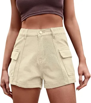 Rvidbe Jean Shorts for Women Teen Girls Casual Summer High Waisted Stretchy Rolled Hem Tassels Denim Shorts with Pockets Denim Shorts for Women Jean Shorts for Women Denim High Waisted Cargo Shorts