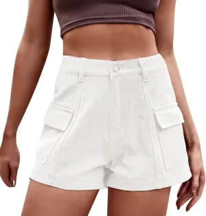 Rvidbe Jean Shorts for Women Teen Girls Casual Summer High Waisted Stretchy Rolled Hem Tassels Denim Shorts with Pockets Denim Shorts for Women Jean Shorts for Women Denim High Waisted Cargo Shorts