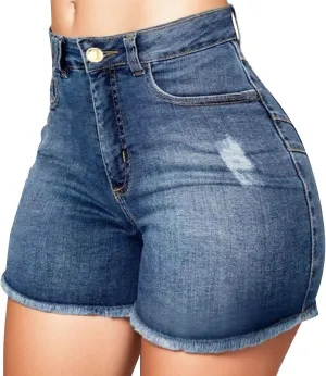 Rvidbe Jean Shorts Plus Size Women's Raw Hem High Waist Denim Shorts with Pocket Women's Denim Jean Short Ripped High Waist Cut Off Denim Shorts Women Knee Length