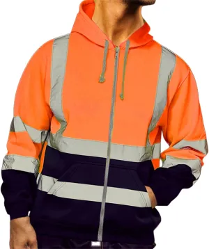 Safety Zip-Up Hoodies for Men Casual Fashion Jacket Coat Work Utility Sweatshirts with Reflective Strips