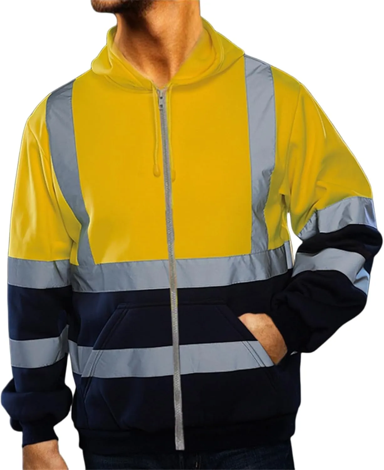 Safety Zip-Up Hoodies for Men Casual Fashion Jacket Coat Work Utility Sweatshirts with Reflective Strips