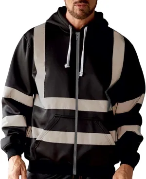 Safety Zip-Up Hoodies for Men Casual Fashion Jacket Coat Work Utility Sweatshirts with Reflective Strips