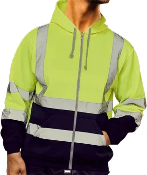 Safety Zip-Up Hoodies for Men Casual Fashion Jacket Coat Work Utility Sweatshirts with Reflective Strips