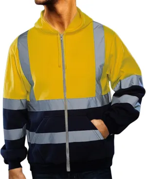 Safety Zip-Up Hoodies for Men Casual Fashion Jacket Coat Work Utility Sweatshirts with Reflective Strips