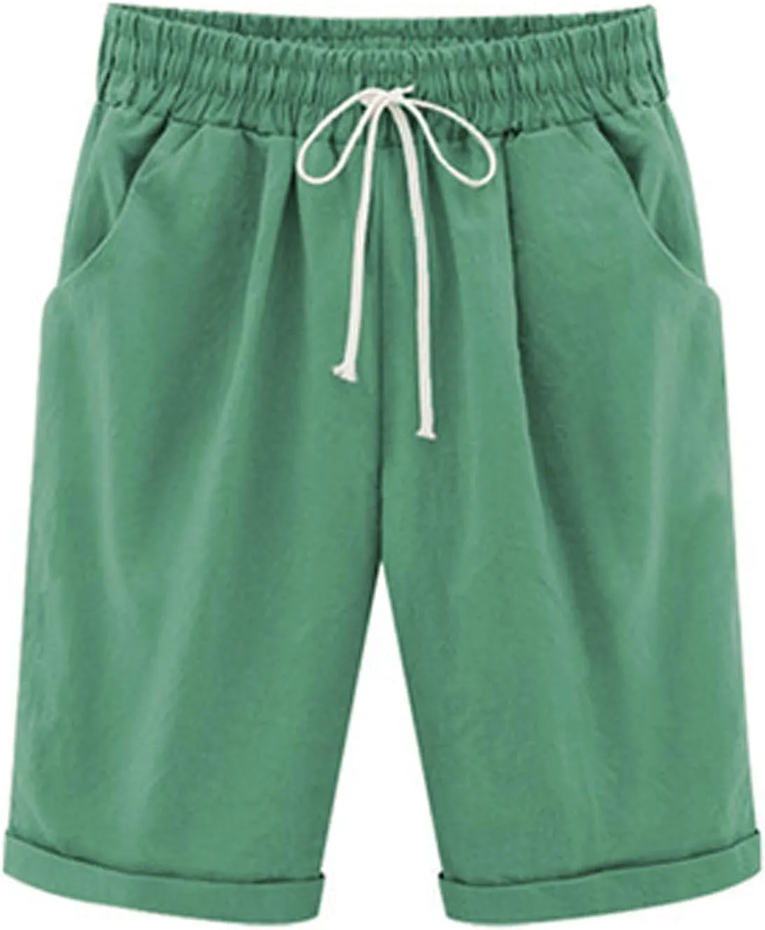 sdbrld Bermuda Shorts for Women Knee Length Casual Summer Drawstring Pull on Beach Shorts Womens Bermuda Shorts with Pockets