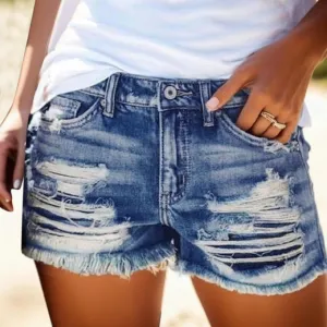 Senyentiewomens High Waisted Jean Shorts for Women Denim Frayed Raw Hem Distressed Denim Short Pull On Hot Shorts Causal