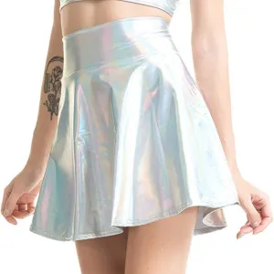 Sexy Mini Skirt Women's Casual Fashion Shiny Flared Pleated A-Line Swing Brightly Skirt Mini Skirts for Women