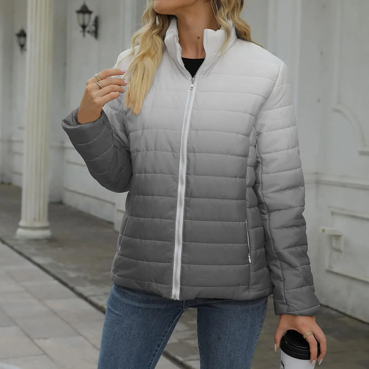 SHAOBGE Down Jackets 2022 Autumn and Winter Ladies Cotton Padded Jacket Female Gradient Long Sleeve Jacket Women Short