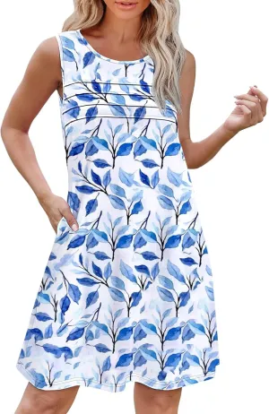 Short Summer Dresses Womens with Pockets Summer Casual Tank Dress Sleeveless Midi Beach Dress Women's Plus Size