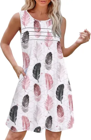 Short Summer Dresses Womens with Pockets Summer Casual Tank Dress Sleeveless Midi Beach Dress Women's Plus Size