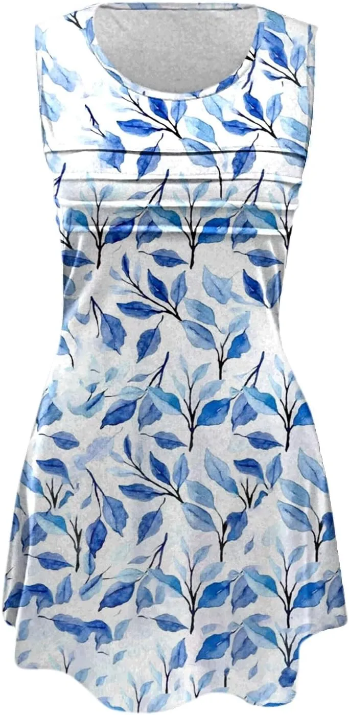 Short Summer Dresses Womens with Pockets Summer Casual Tank Dress Sleeveless Midi Beach Dress Women's Plus Size