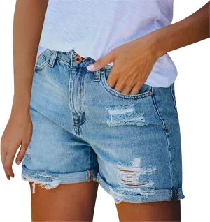 Shorts for Women Denim High Waisted Solid Stretchy Trendy Boyfriend Jeans Shorts with Pockets Frayed Hem Slim Shorts Summer Shorts for Women 2023