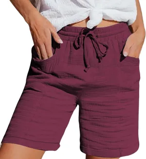 Shorts for Women Linen Shorts Elastic Waist Casual Lightweight with Pockets Cute Drawstring Summer Beach Shorts 2025 Fashion
