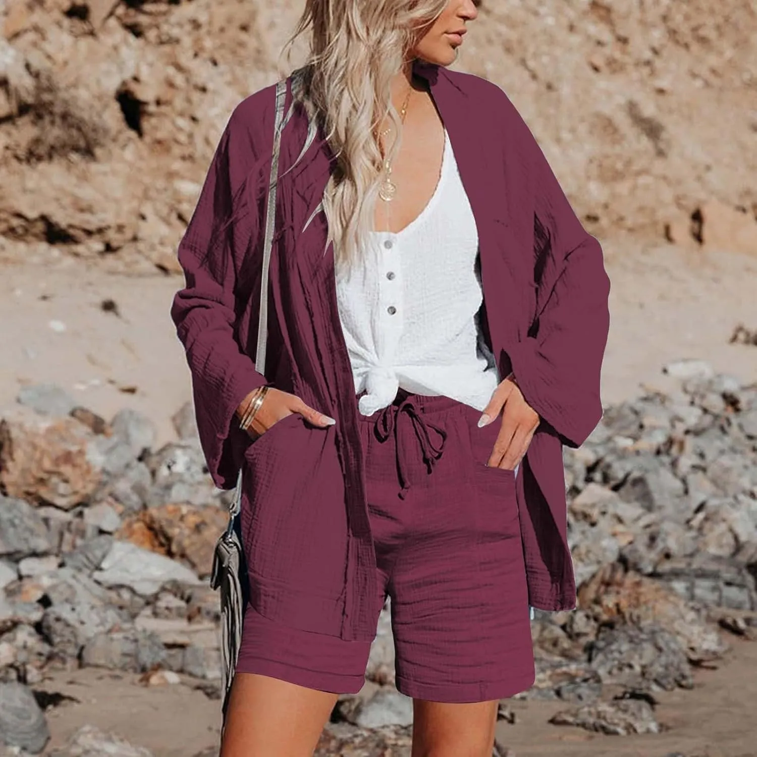 Shorts for Women Linen Shorts Elastic Waist Casual Lightweight with Pockets Cute Drawstring Summer Beach Shorts 2025 Fashion
