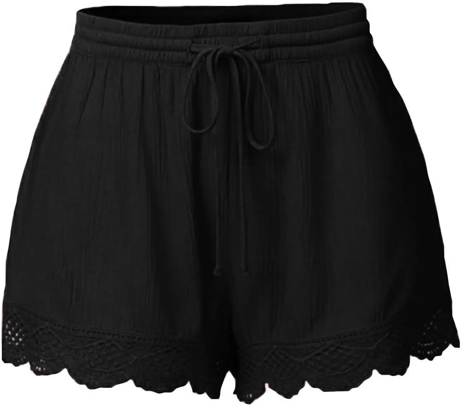 Shorts for Women Trendy Casual Stretch Lace Trim Summer Beach Ruffle Shorts Plus Size Elastic Waist Yoga Lounge Shorts