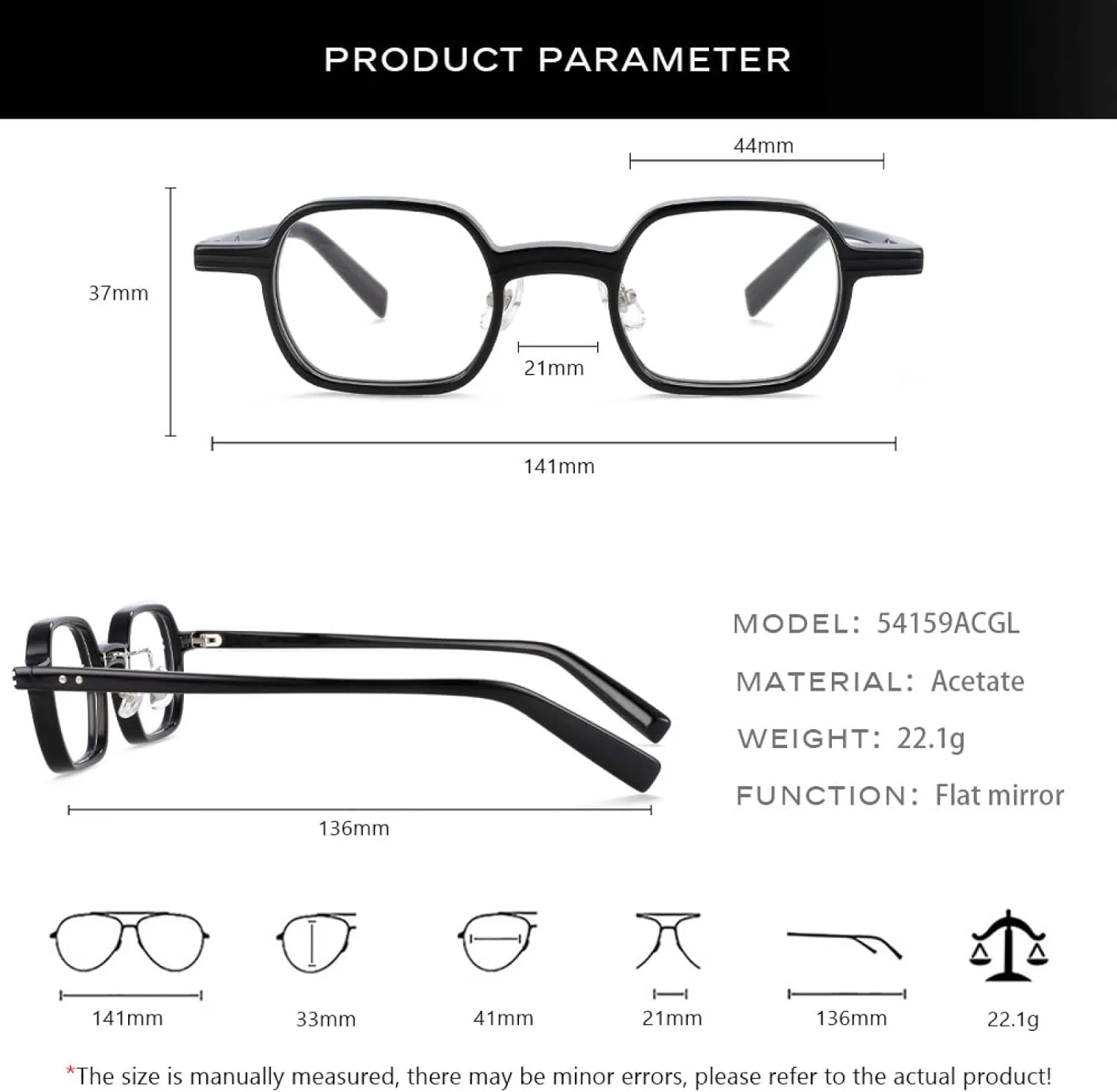 Small Frame Acetate Glasses Men Women Punk Fashion