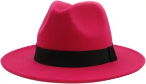 Solid Color Wool Fedora Hats for Women Men Wide Brim Flat Top Hat Jazz Hat with Feather Unisex