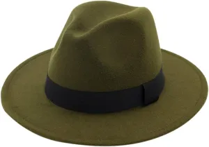 Solid Color Wool Fedora Hats for Women Men Wide Brim Flat Top Hat Jazz Hat with Feather Unisex