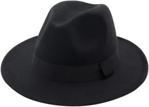 Solid Color Wool Fedora Hats for Women Men Wide Brim Flat Top Hat Jazz Hat with Feather Unisex
