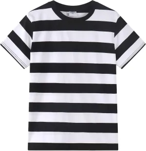 Spring&Gege Men's Short Sleeve Striped Cotton Crew Neck T-Shirts
