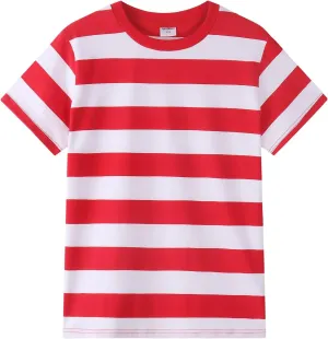 Spring&Gege Men's Short Sleeve Striped Cotton Crew Neck T-Shirts