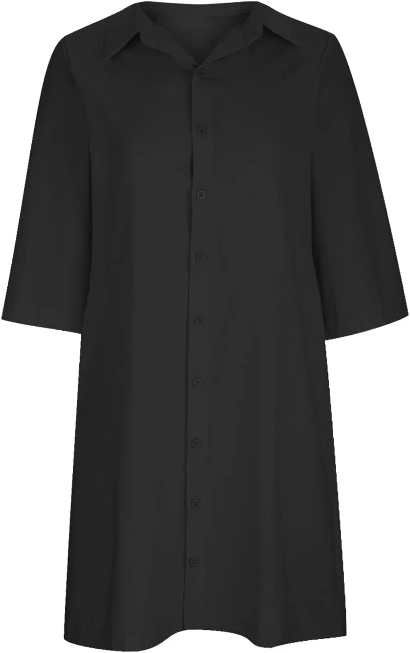 Summer Button Down Dress for Women Loose Fit Summer Cotton Linen Sundress Casual Short Sleeve Tunic Dresses