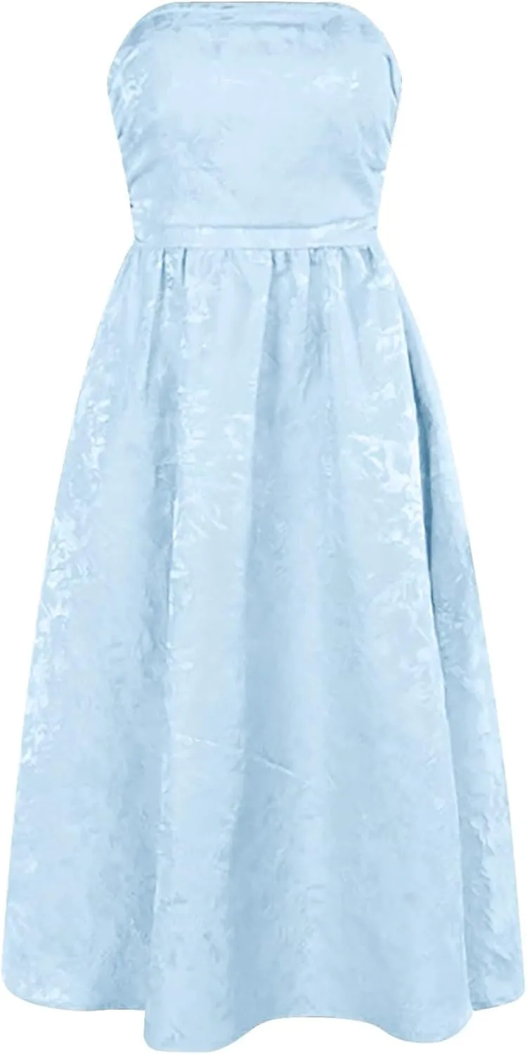 Summer Dresses for Women 2025 Summer Strapless Jacquard Floral Homecoming Dresses with Pocket Corset A Line Midi