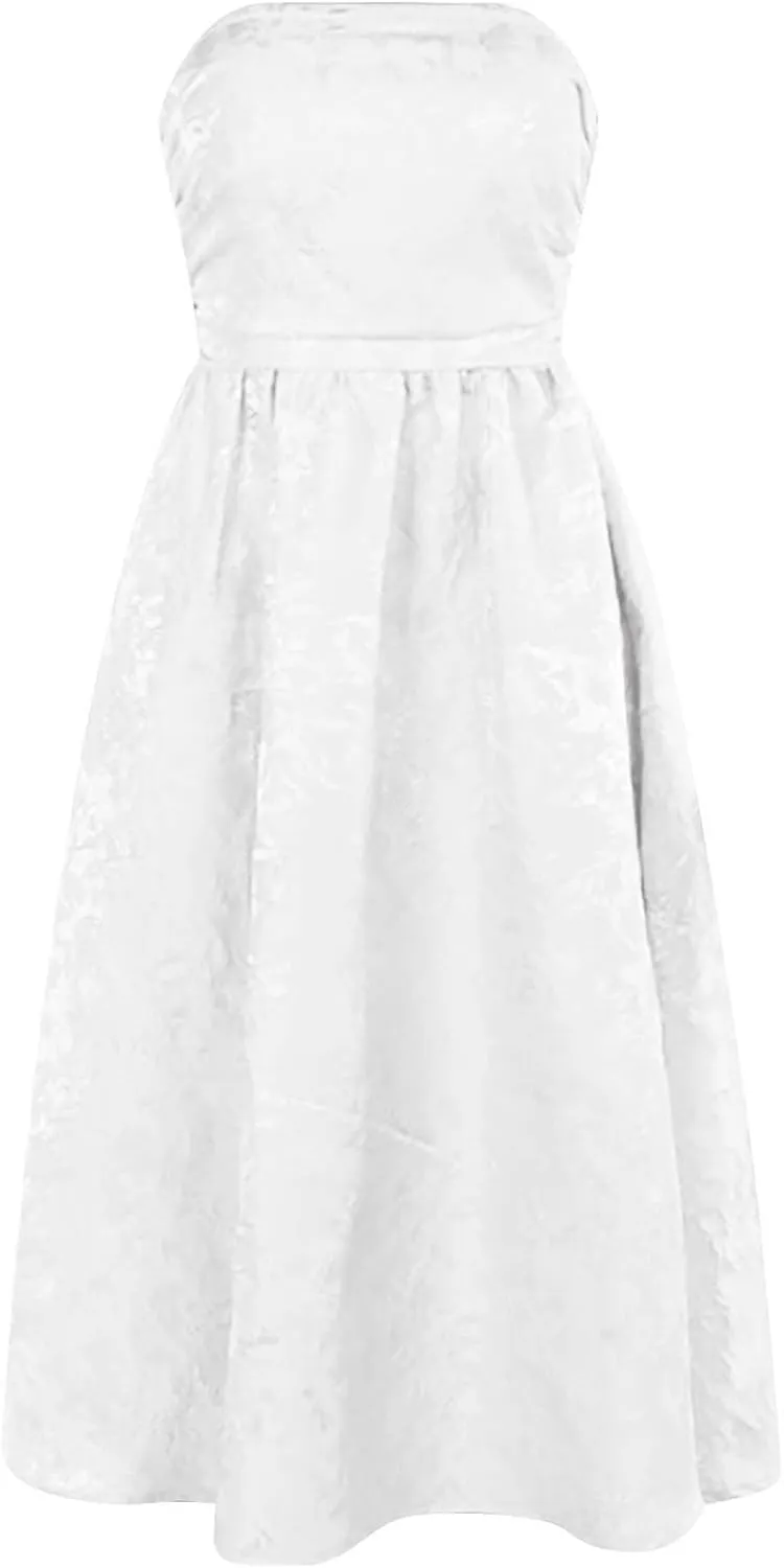Summer Dresses for Women 2025 Summer Strapless Jacquard Floral Homecoming Dresses with Pocket Corset A Line Midi