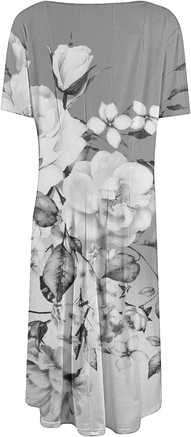 Summer Dresses for Women 2025 Trendy Casual Loose Summer Short Sleeve Beach Dress with Pockets Floral Short Sleeve
