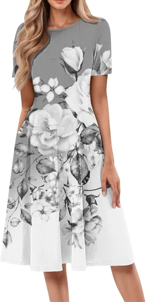 Summer Dresses for Women 2025 Trendy Casual Loose Summer Short Sleeve Beach Dress with Pockets Floral Short Sleeve