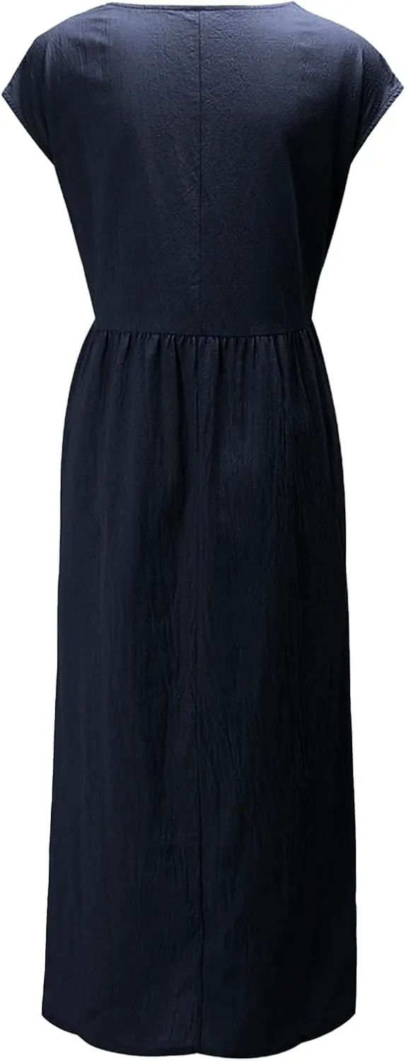 Summer Dresses for Women 2025 Women's Summer Trendy Short Sleeve Crewneck Maxi Dress Casual Solid Loose Beach Dress