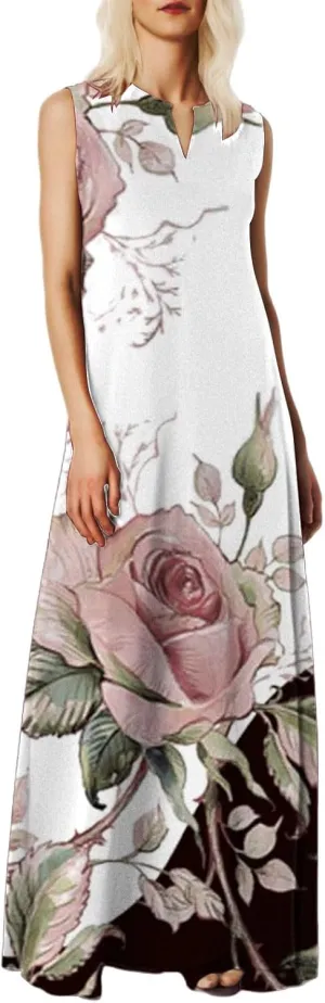 Summer Dresses for Women 2025,Women's Elegant Summer Casual Sleeveless Print Dresses V Neck Maxi Loose Beach Dress