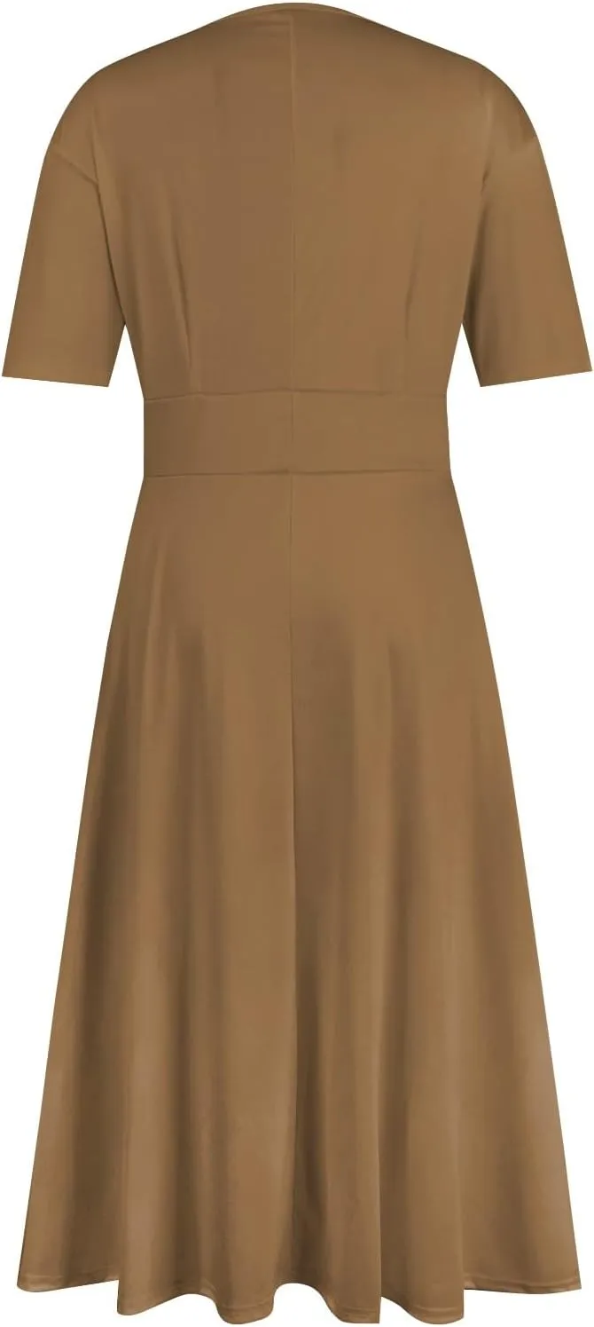 Summer Dresses for Women Summer Beach V Neck Short Sleeve Dress Solid Color Aline Tshirt Dress Casual Flowy Midi Dresses
