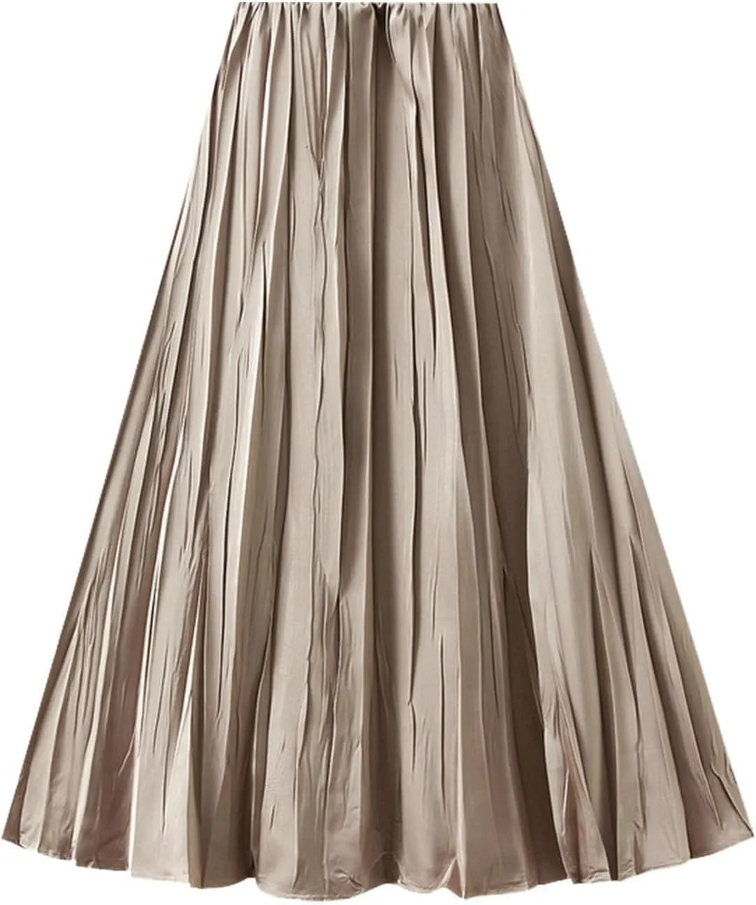 Summer Pleated Midi Skirts for Women Casual High Waisted Solid Color Flowy A Line Swing Long Skirt