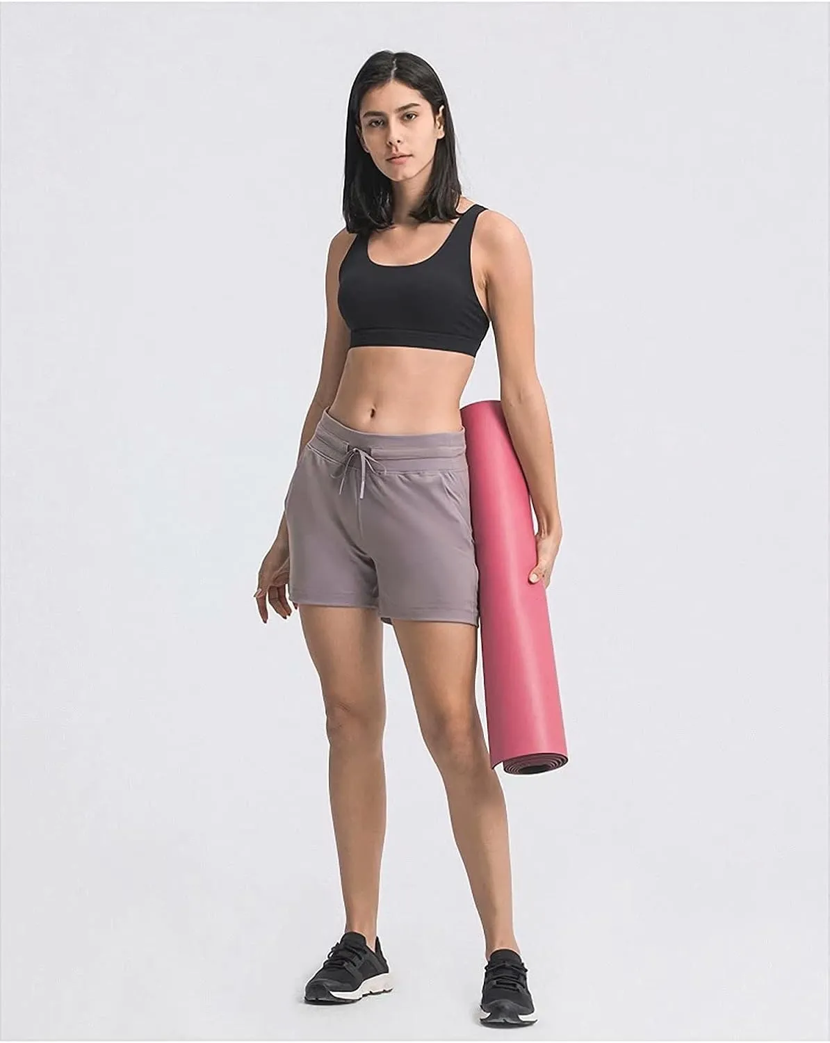 Summer Quick-Dry Drawstring Waist Running Shorts Women Sports Workout Shorts Gym Athletic Shorts with Pockets