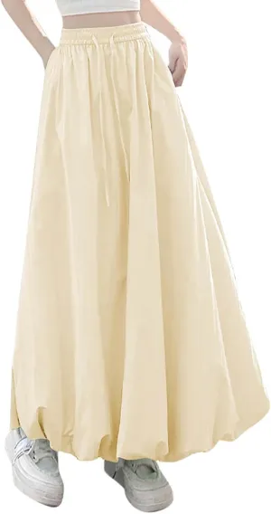 Summer Skirts for Women Summer A Line Flowy Ruffle Lantern Skirt Drawtring Waist Elastic Bubble Maxi Long Skirt 2025