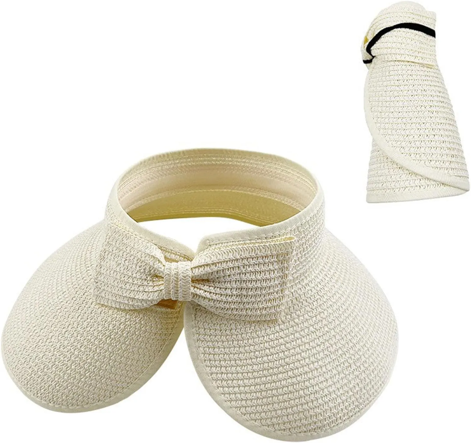 Sun Visor Hats for Women Adjustable Wide Brim Straw Beach Hat Summer Casual Vacation Foldable Floppy Ponytail Hats