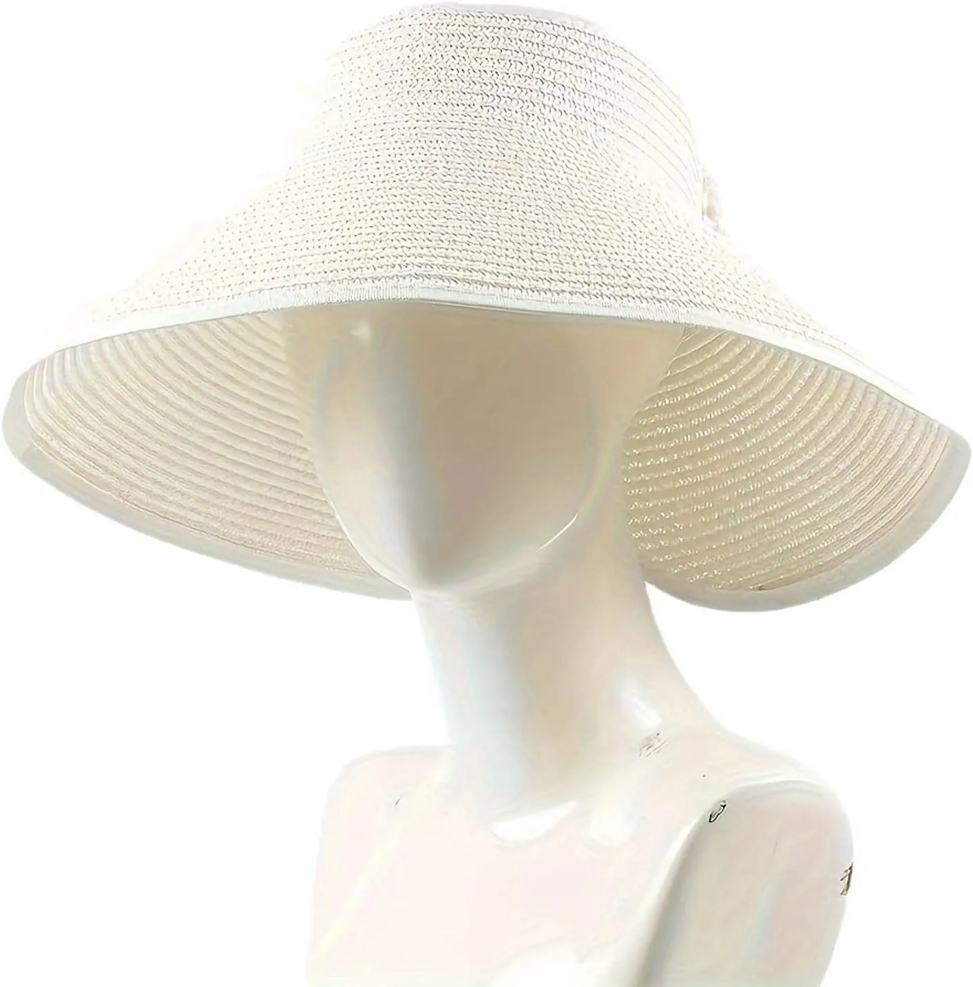 Sun Visor Hats for Women Wide Brim Straw Roll-Up Ponytail Summer Beach Hat UV UPF Packable Foldable Travel