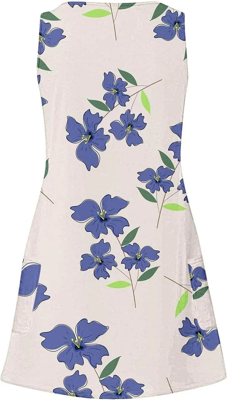 Sundresses for Women Summer Casual V Neck Sleeveless Sun Dresses Boho Tank Dress 4th of July Patriotic Beach Dresses