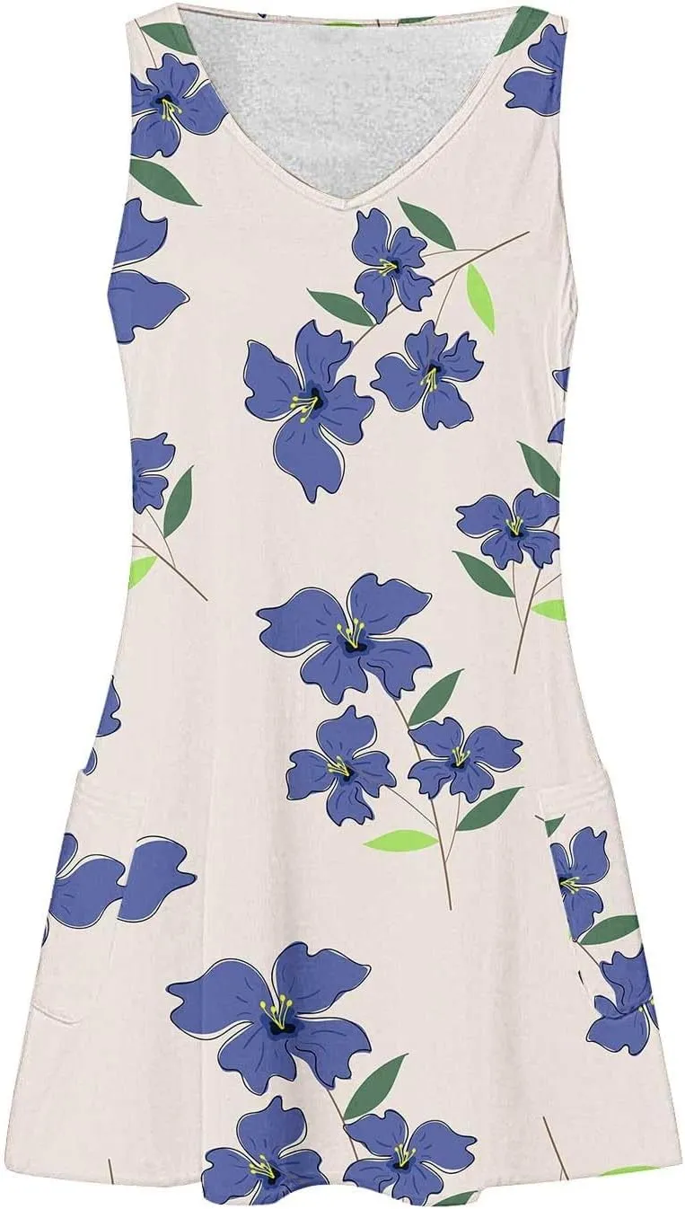 Sundresses for Women Summer Casual V Neck Sleeveless Sun Dresses Boho Tank Dress 4th of July Patriotic Beach Dresses