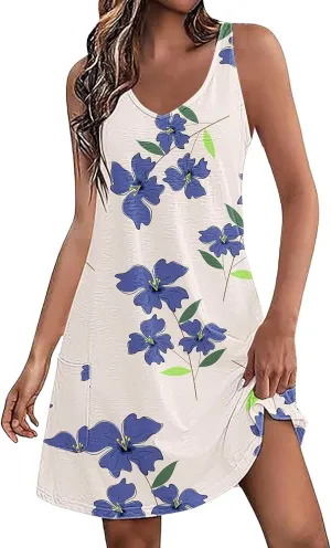 Sundresses for Women Summer Casual V Neck Sleeveless Sun Dresses Boho Tank Dress 4th of July Patriotic Beach Dresses
