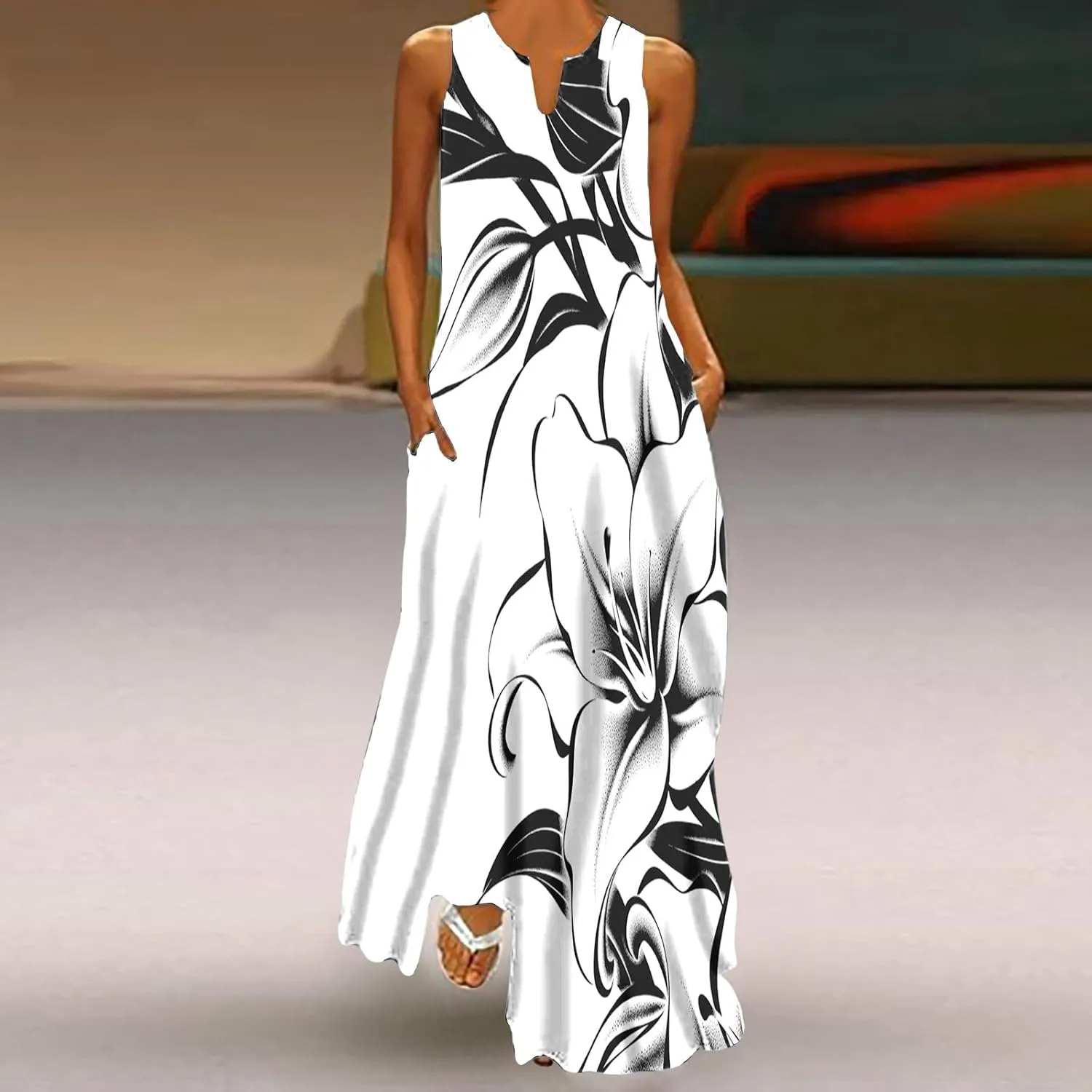 Tie Dye Dress for Women Floral Print Beach Vacation Cruise Outfits Fashion Sleeveless Beach Sundress