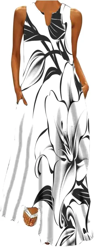 Tie Dye Dress for Women Floral Print Beach Vacation Cruise Outfits Fashion Sleeveless Beach Sundress