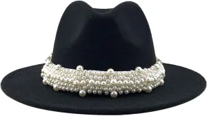 Trendy Hat Casual Men Women Pearled Wide Hat Cashmere Spring, Fall, Winter Travel Bowler Dress Hat