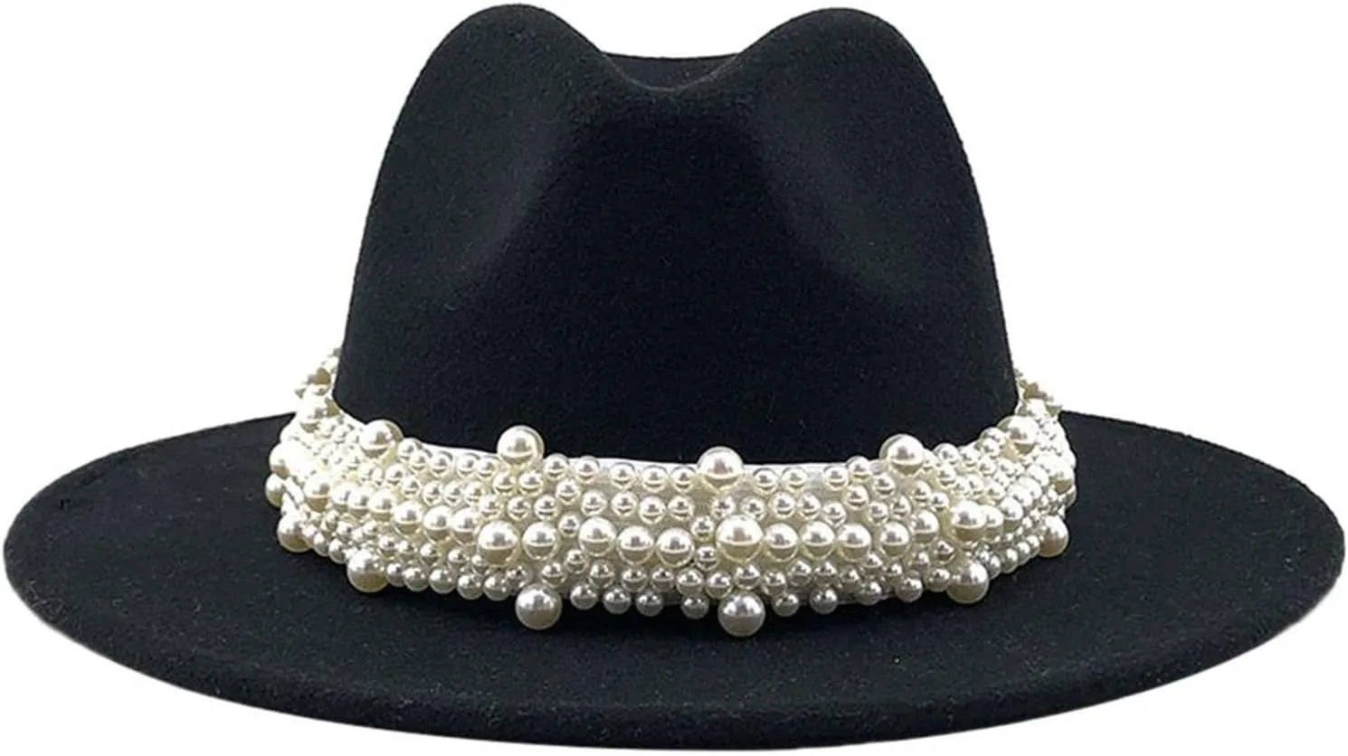 Trendy Hat Casual Men Women Pearled Wide Hat Cashmere Spring, Fall, Winter Travel Bowler Dress Hat