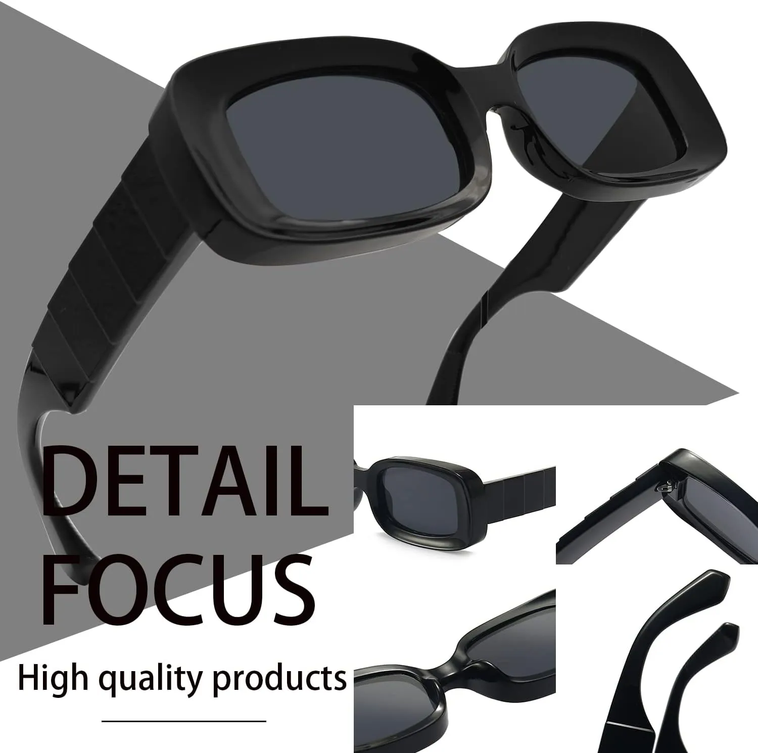 Trendy Rectangle Sunglasses for Women Men Fashion Chunky Thick Rectangular Sun Glasses