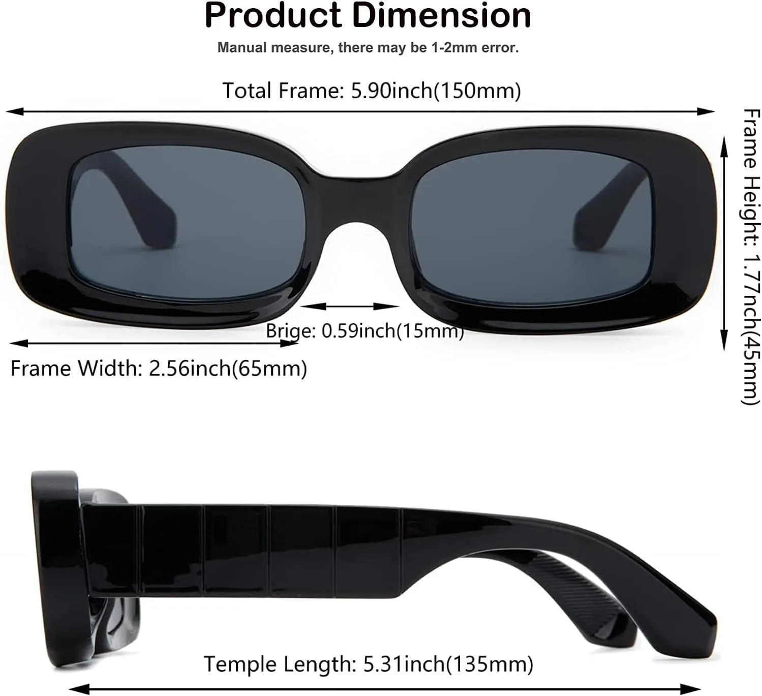 Trendy Rectangle Sunglasses for Women Men Fashion Chunky Thick Rectangular Sun Glasses