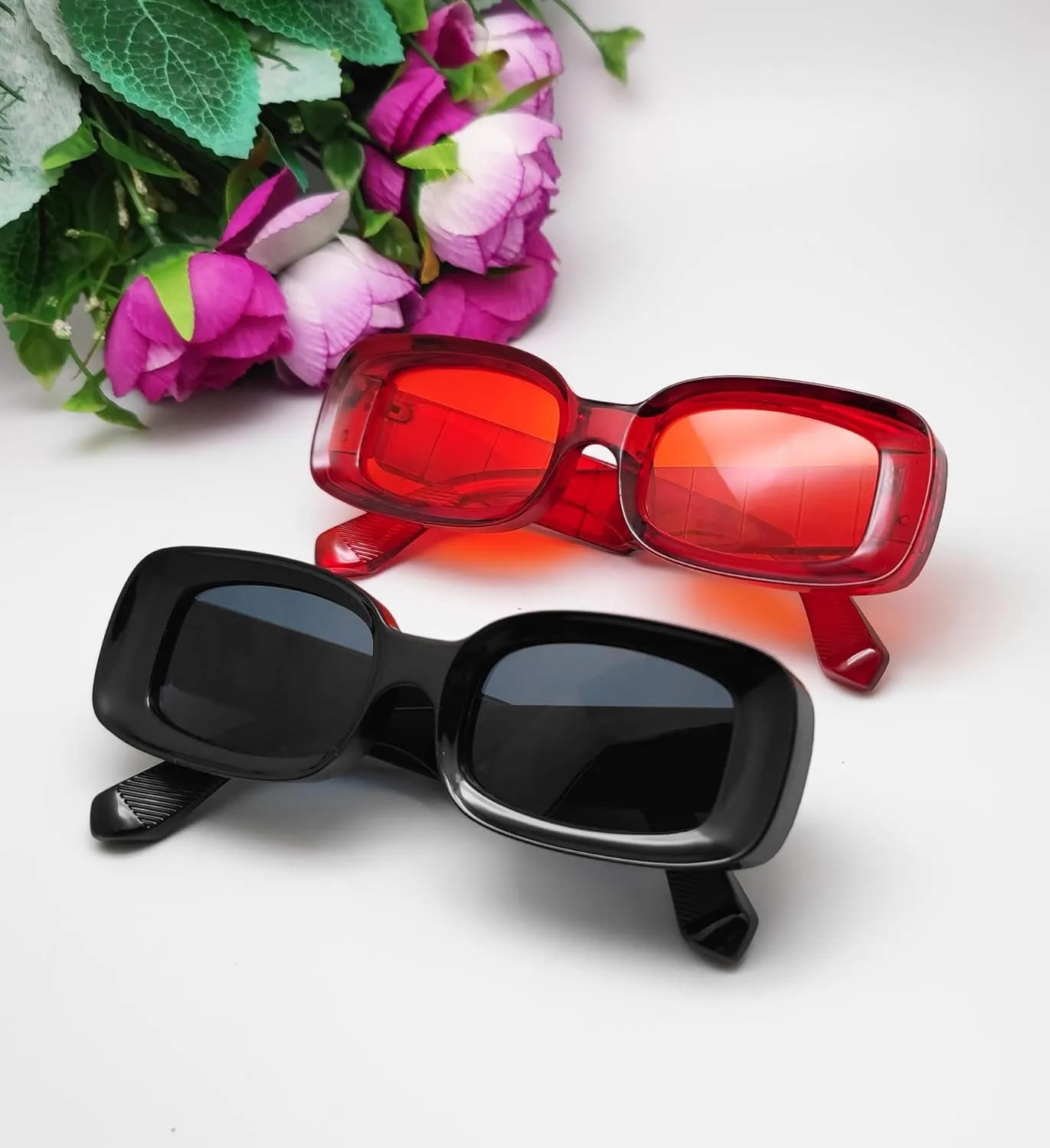 Trendy Rectangle Sunglasses for Women Men Fashion Chunky Thick Rectangular Sun Glasses